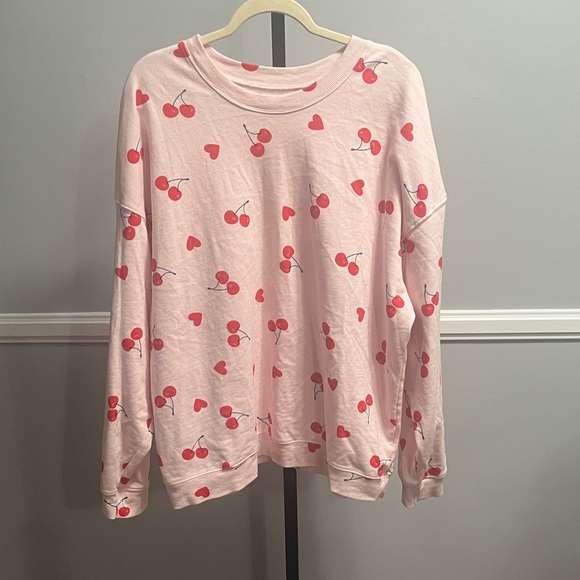 GRAYSON THREADS XXL CHERRY HEARTS SWEATSHIRT VALENTINES DAY PINK #868 - Picture 2 of 4